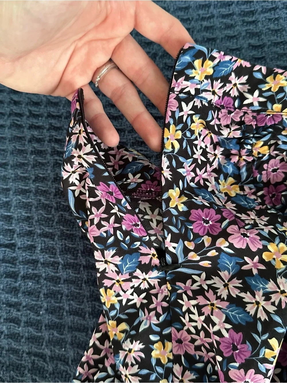 SHEIN Black Midi Skirt with Pink, Yellow & Blue Floral Print - Picture 5 of 5